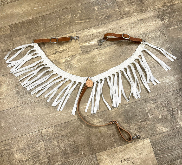 Fringe Mule tape horse breast collar with leather tugs - Tiffanys Braided Tack LLC