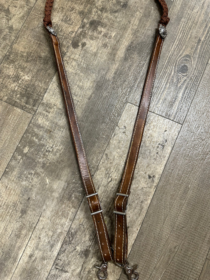 Barrel Reins leather and paracord ,plait with grip knots...You choose color and length