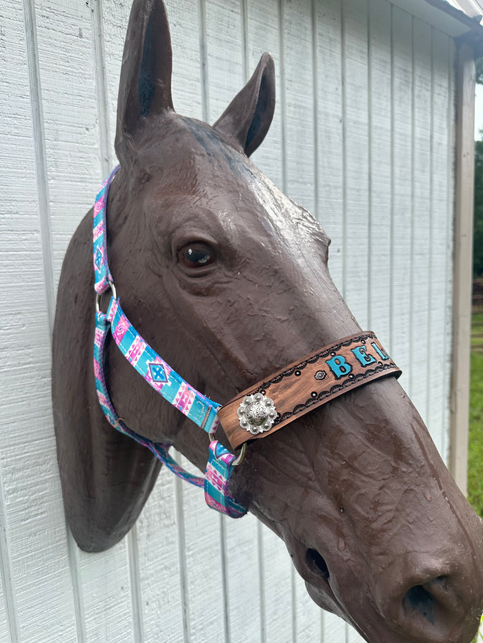 PERSONALIZED horse halter pink and turquoise.