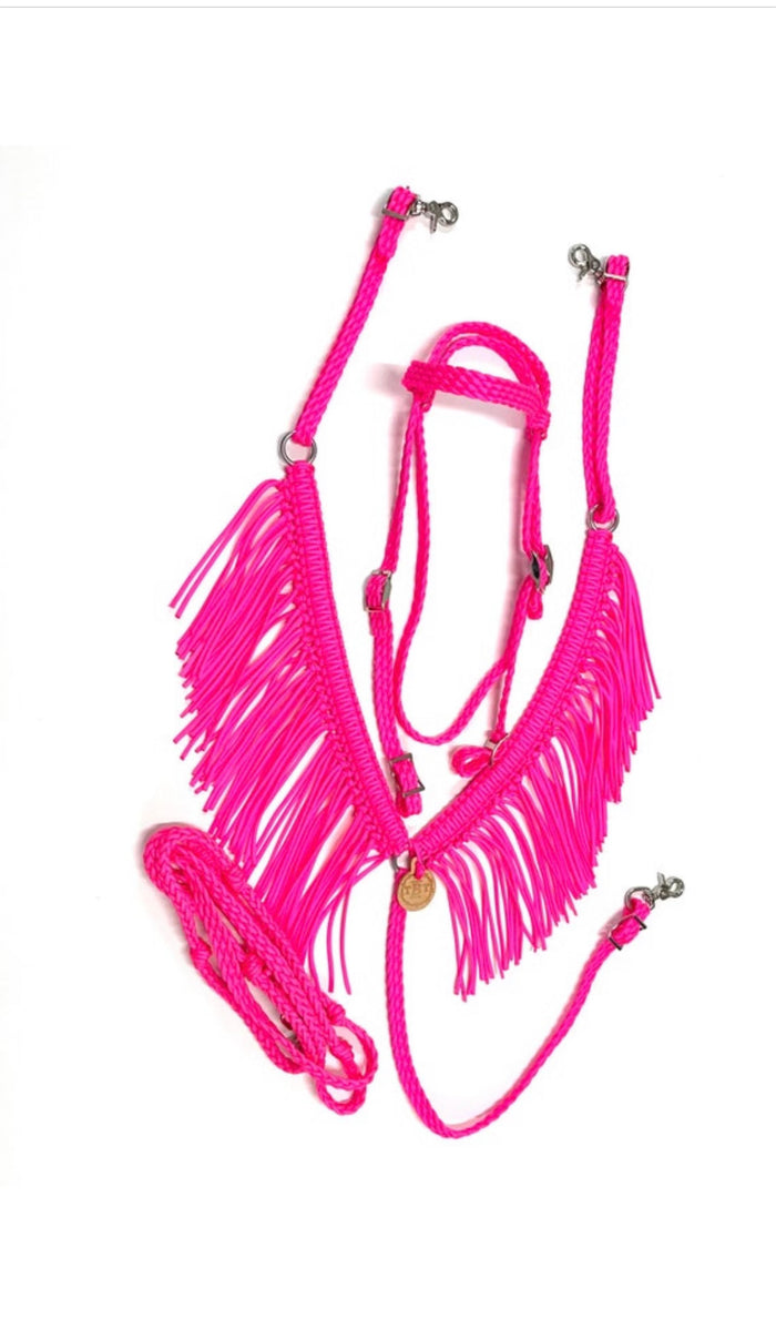 CUSTOM COLOR, horse tack set,  (fringe breast collar, wither strap, reins, and bridle) - Tiffanys Braided Tack LLC