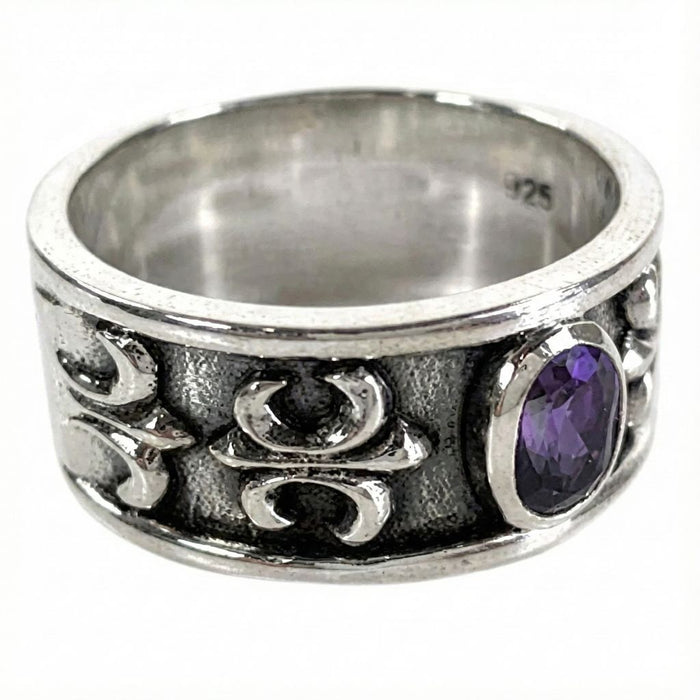Close up of the 925 hallmark stamp on the Amethyst men's ring proving authenticity