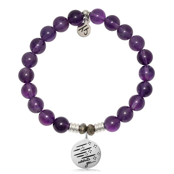 Amethyst Gemstone Bracelet with Birthday Wishes Sterling Silver Charm