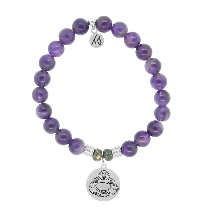 Amethyst Stone Bracelet with Happy Buddha Sterling Silver Charm