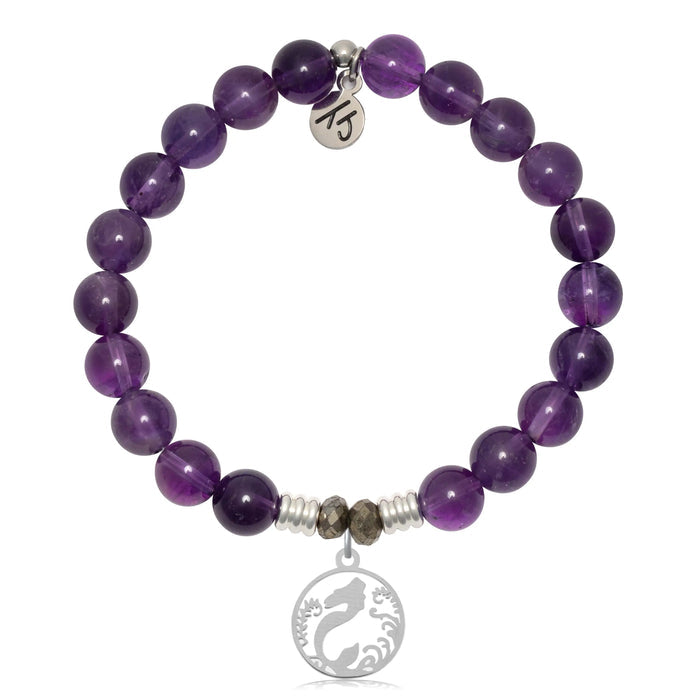 Amethyst Gemstone Bracelet with Mermaid Silver Charm