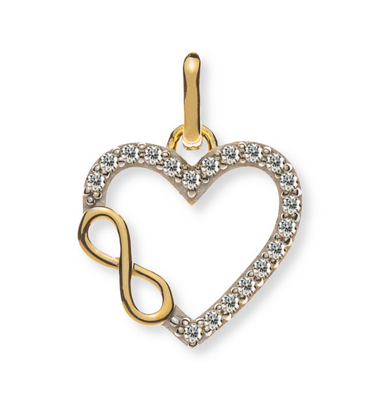 Anhänger "Infinity Heart" Gelbgold 375/9K teilrhodiniert mit 19 Zirkonia - AZI8036