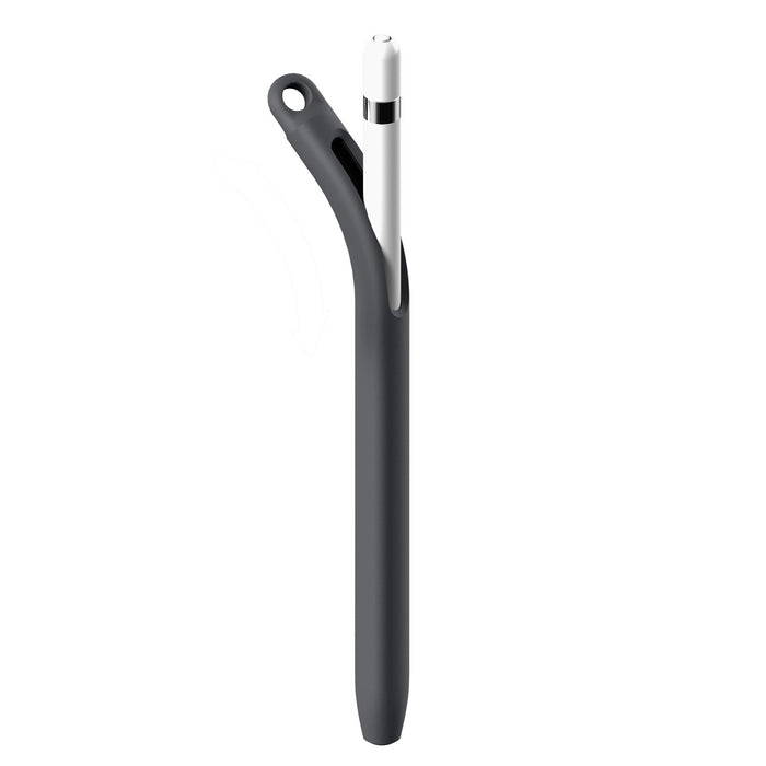 The Catalyst Case US Apple Pencil (Gen 1) Grip Case is a sleek black silicone holder with a top loop for attaching or hanging, offering a minimalist, modern design to protect and carry your stylus.