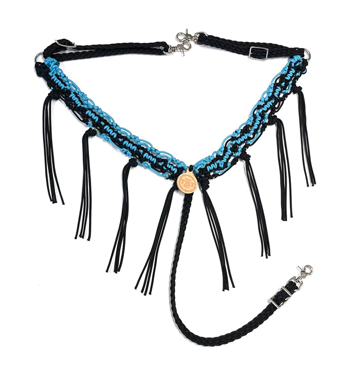 Average horse breast collar neon turquoise and black - Tiffanys Braided Tack LLC