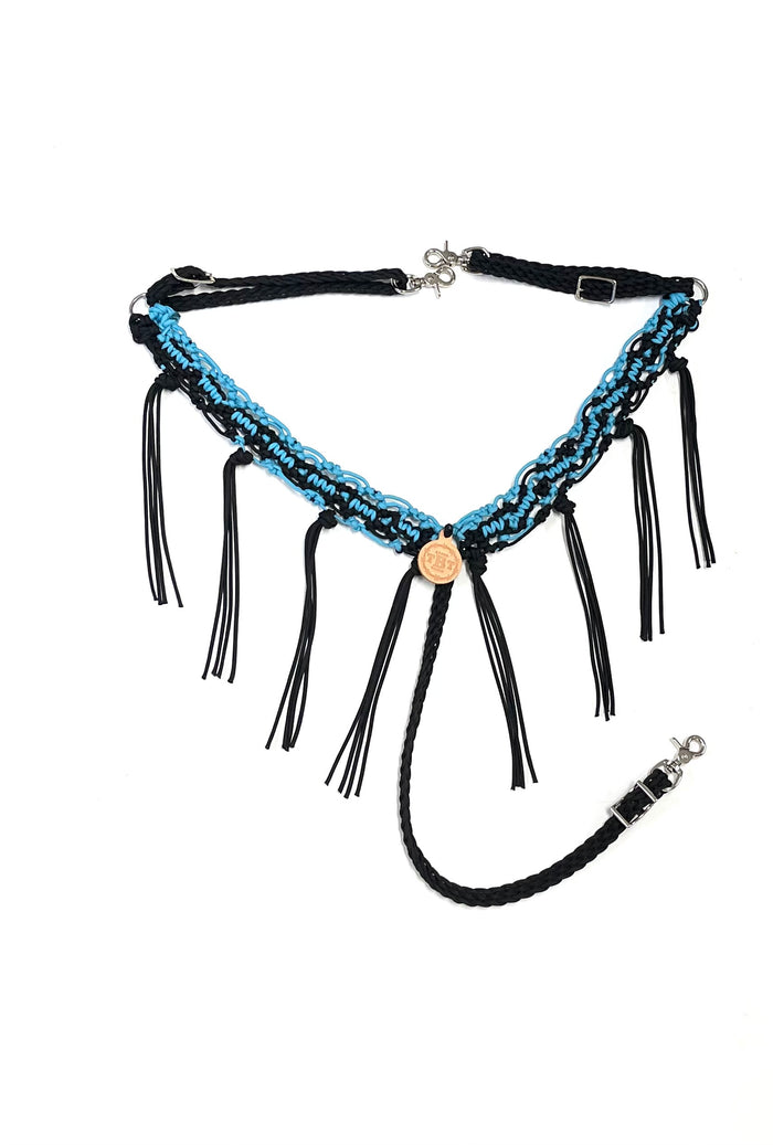 Average horse breast collar neon turquoise and black - Tiffanys Braided Tack LLC