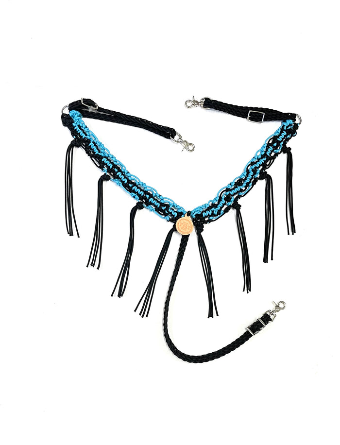Average horse breast collar neon turquoise and black - Tiffanys Braided Tack LLC