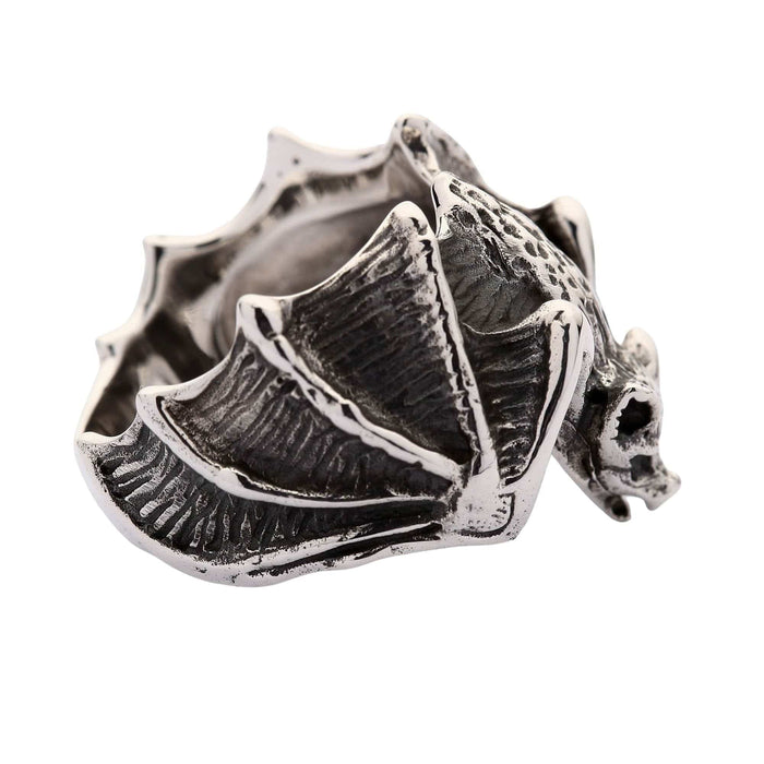 A unisex sterling silver bat ring, perfect for gothic, biker, or vampire aesthetic styles.