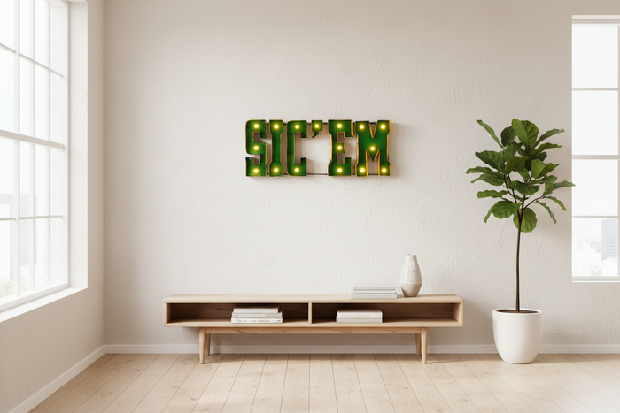 Baylor Sic'em Lighted Recycled Metal Wall Decor