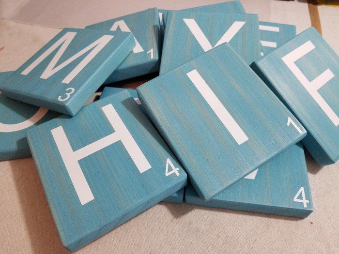 Beach Wave Ocean Scrabble wall sign in rustic oak wood.