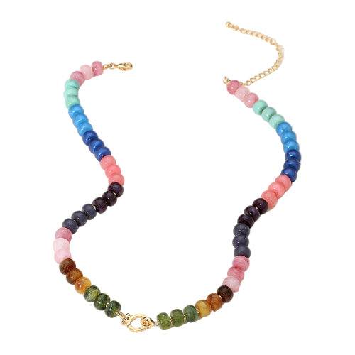 Dark,Gold,Multi Marbled Beaded Clasp Accent Necklace