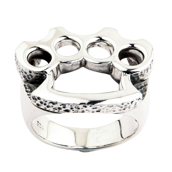 Bottom view of heavy sterling silver knuckle ring displaying 925 authenticity hallmark