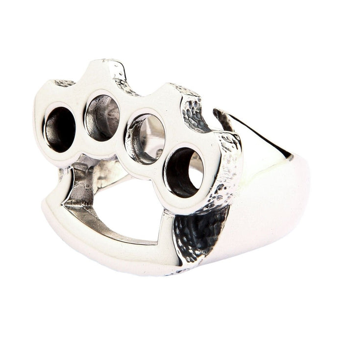 Opposite angle view of 925 silver brass knuckle ring showing textured details
