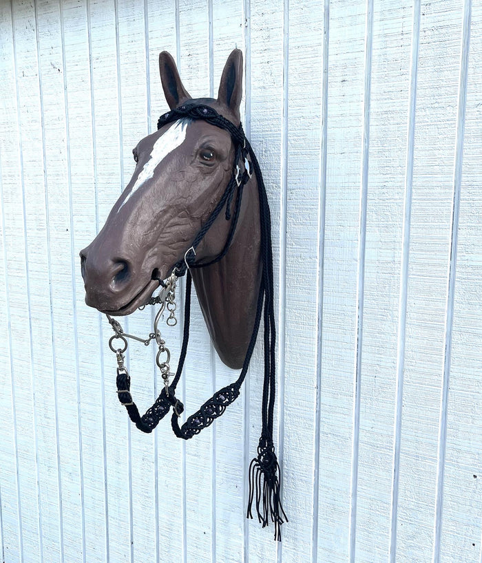 Black Beaded amethyst Browband Headstall with a fancy braided browband with matching reins....all sizes. - Tiffanys Braided Tack LLC