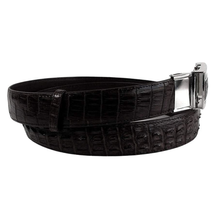 Genuine black crocodile leather men’s belt with silver buckle