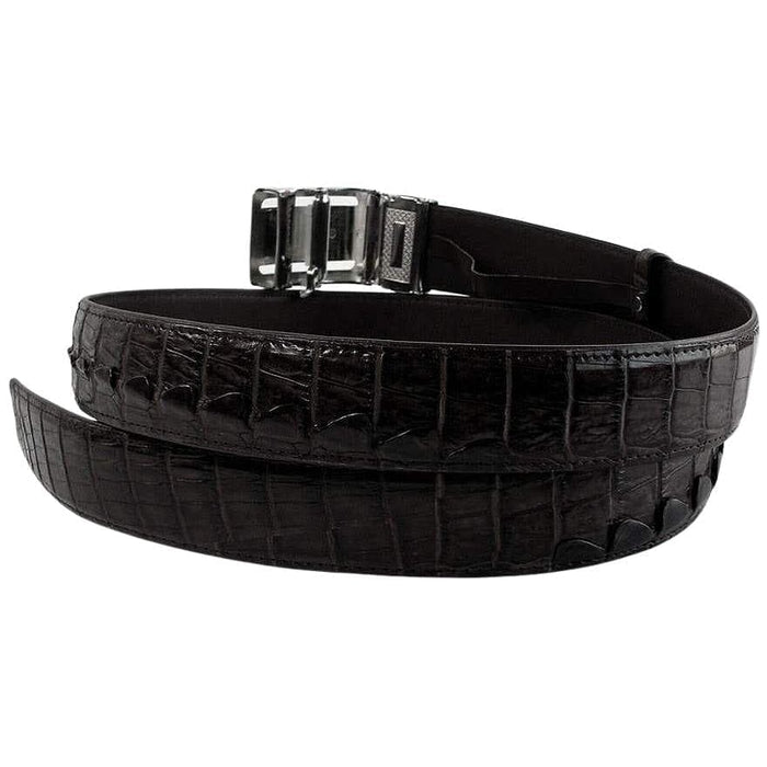 The back of the handmade leather belt, showing the quality of the stitching and the automatic track.
