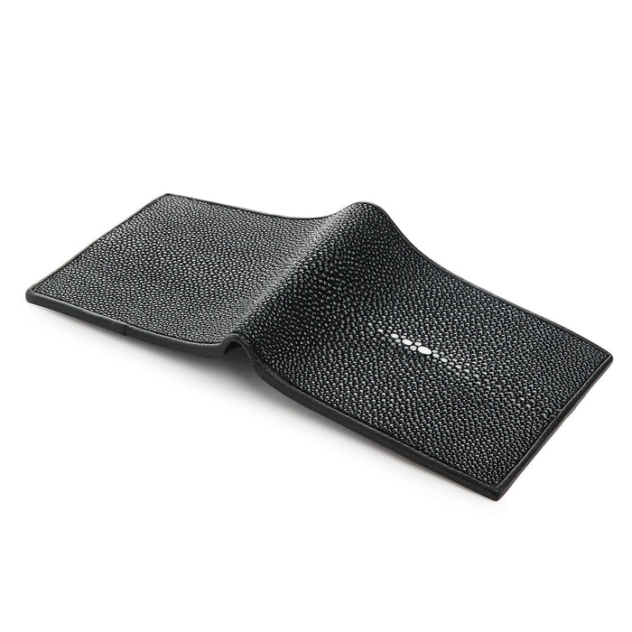 A highly durable exotic leather wallet for men, crafted from authentic and smooth polished black stingray.
