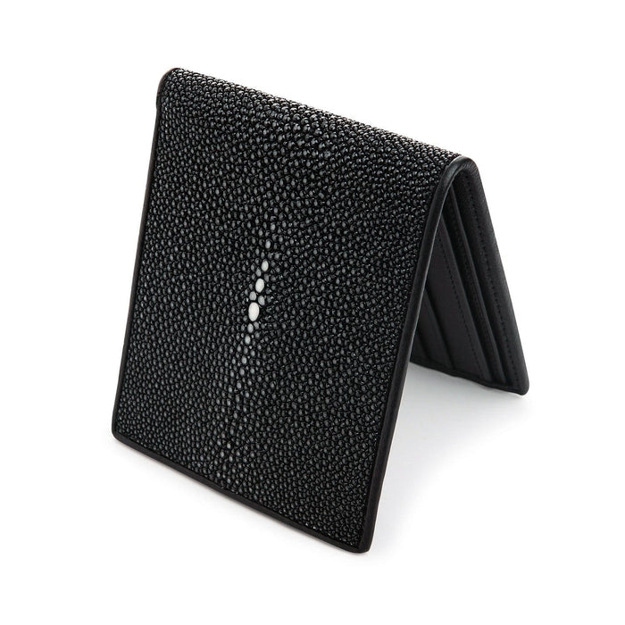 A beautifully handcrafted wallet made from premium, polished black stingray leather for a luxurious feel.
