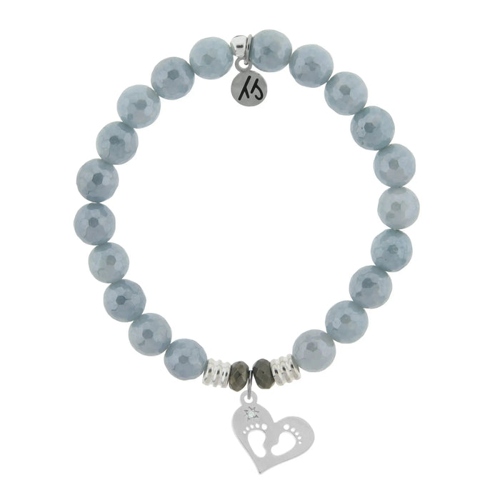 Blue Quartzite Gemstone Bracelet with Baby Feet Sterling Silver Charm Tiffany Jazelle