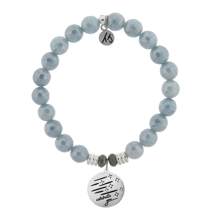 Blue Quartzite Gemstone Bracelet with Birthday Wishes Sterling Silver Charm Tiffany Jazelle