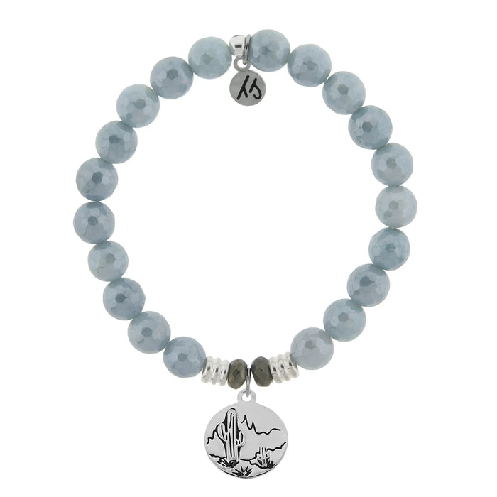 Blue Quartzite Gemstone Bracelet with Cactus Sterling Silver Charm Tiffany Jazelle