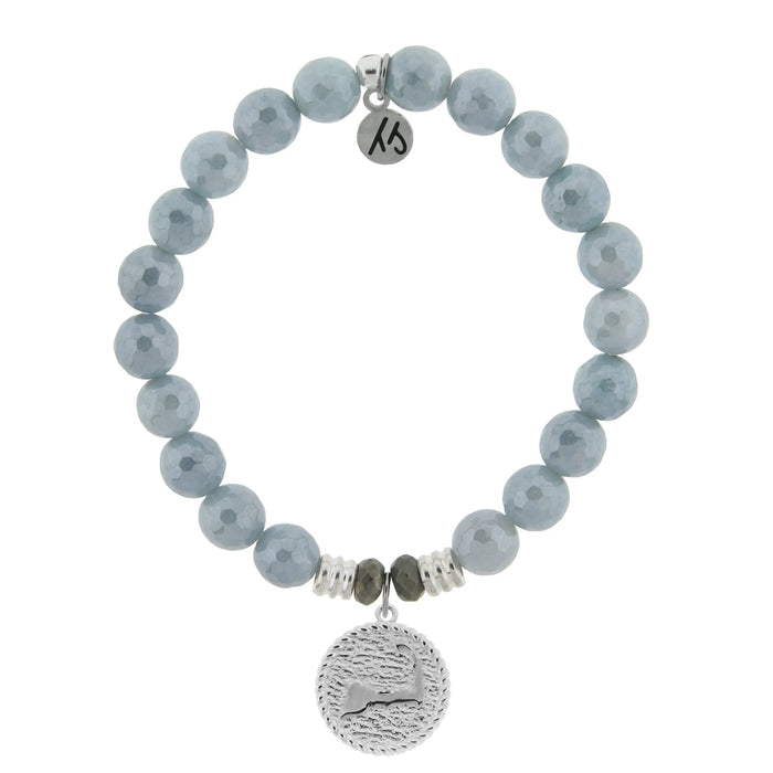 Blue Quartzite Gemstone Bracelet with Cape Cod Coin Sterling Silver Charm Tiffany Jazelle