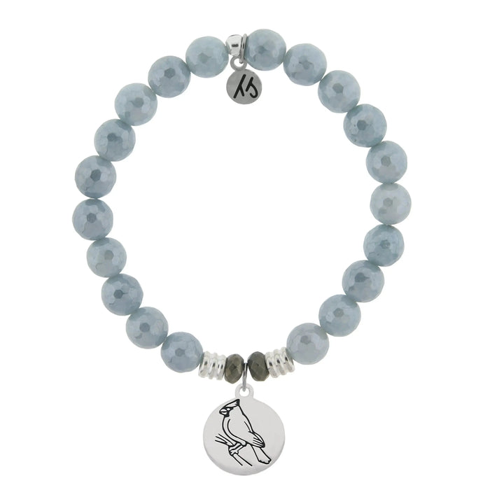 Blue Quartzite Gemstone Bracelet with Cardinal Sterling Silver Charm Tiffany Jazelle