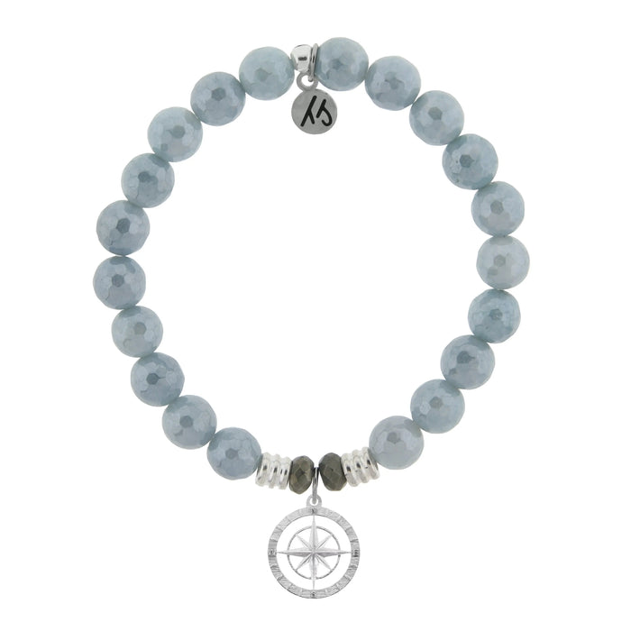 Blue Quartzite Gemstone Bracelet with Compass Rose Sterling Silver Charm Tiffany Jazelle