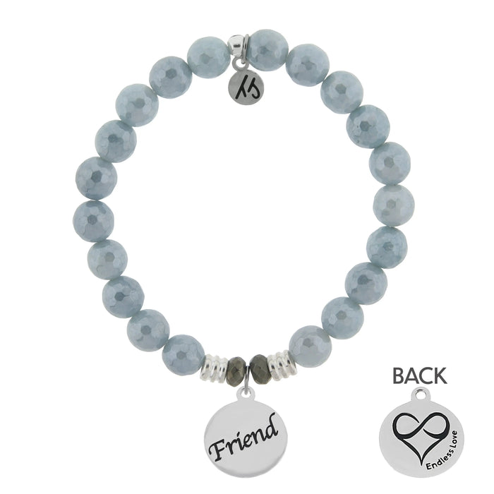 Blue Quartzite Gemstone Bracelet with Friend Sterling Silver Charm T. Jazelle