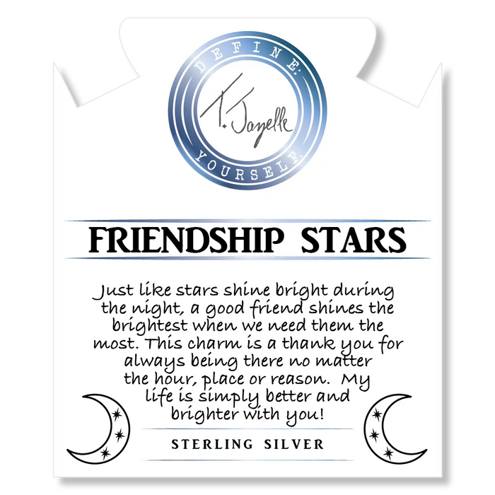 Blue Quartzite Stone Bracelet with Friendship Stars Sterling Silver Charm