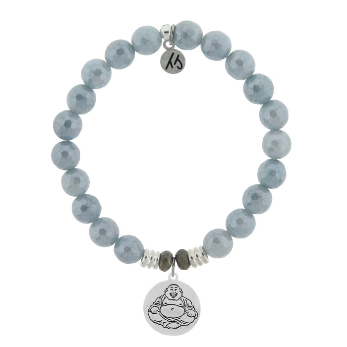 Blue Quartzite Stone Bracelet with Happy Buddha Sterling Silver Charm