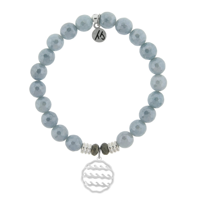 Blue Quartzite Gemstone Bracelet with Waves of Life Sterling Silver Charm Tiffany Jazelle