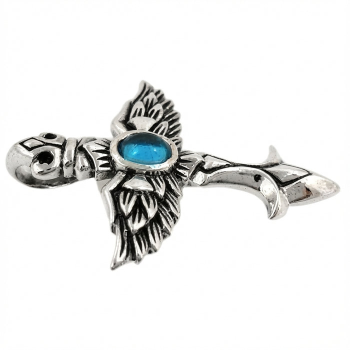 Close up of the bail and side profile of the winged dagger pendant