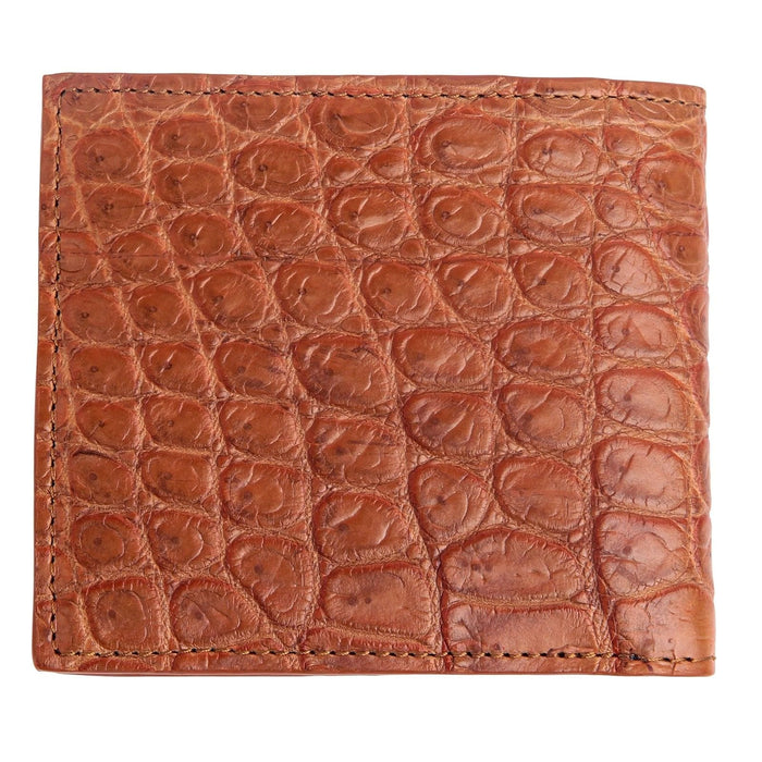 Light brown crocodile leather men’s bifold wallet with black interior