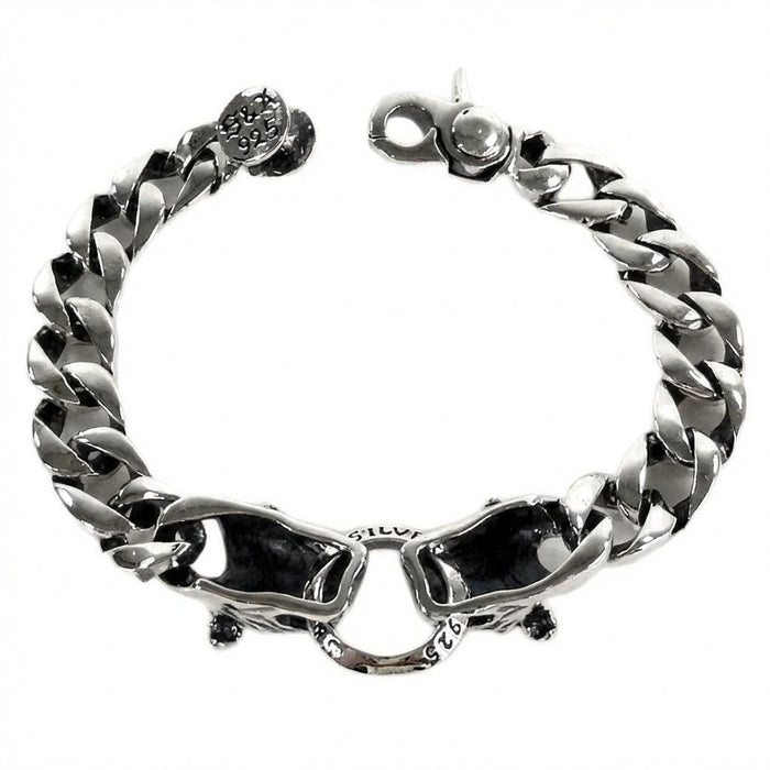 Back view of bulldog head bracelet showing 925 sterling silver stamps and quality markings