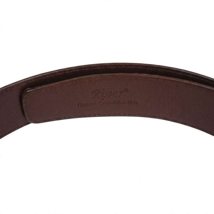 River brand genuine crocodilian skin stamp on luxury leather belt