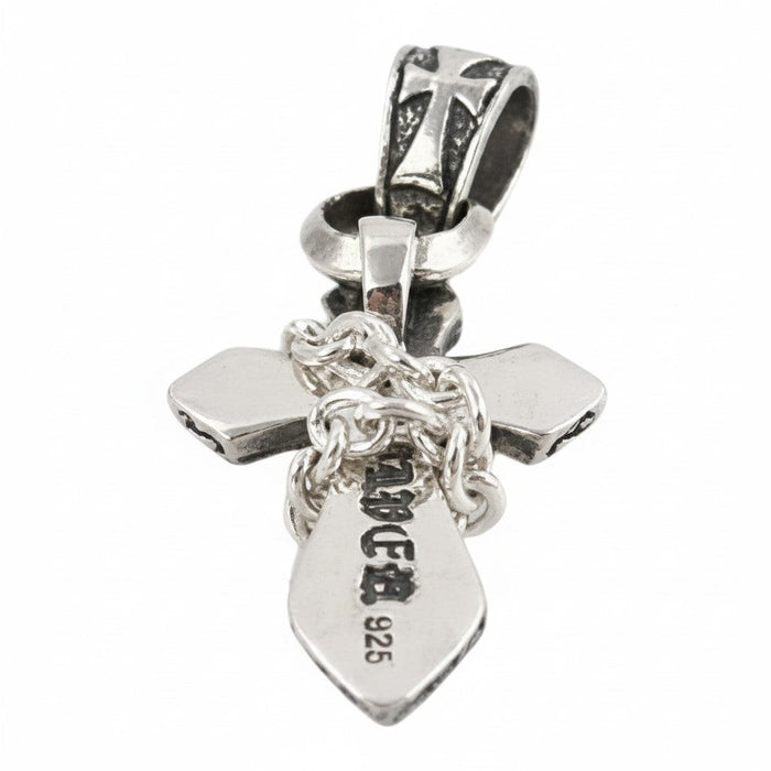 Back view of sterling silver cross pendant showing authentic 925 hallmark stamp