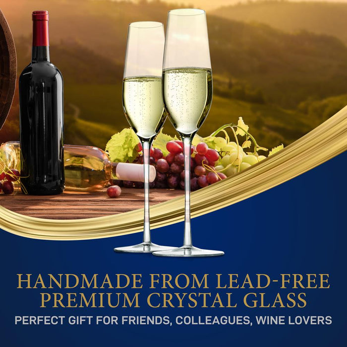 Champagne Flutes Set of 2, Preserve Bubbles, Lead-Free Crystal