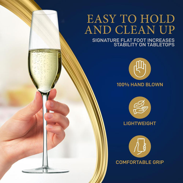Champagne Flutes Set of 2, Preserve Bubbles, Lead-Free Crystal