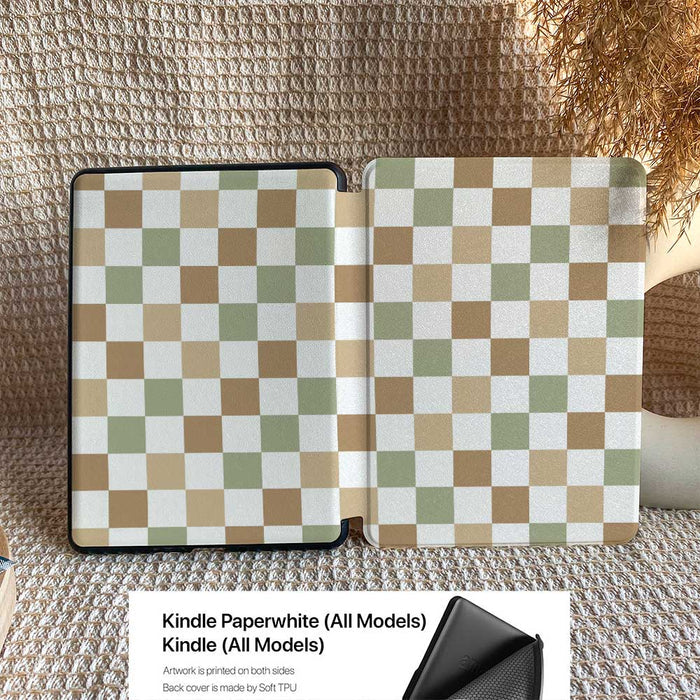 Checkerboard Art | Kindle Case - Green&Khaki