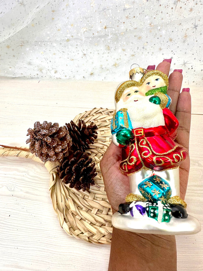 Christmas By Krebs Blown Glass  Collectible Tree Ornaments  (5.5" Santa with Child)