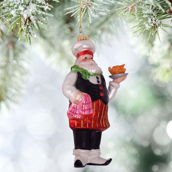 Christmas By Krebs Blown Glass  Collectible Tree Ornaments  (6" Santa Chef)