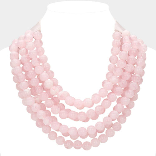 . Dark Pink Chunky Acrylic Bead Layered Faux Leather Magnetic Necklace