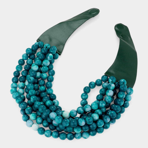 Chunky Acrylic Bead Layered Faux Leather Magnetic Necklace