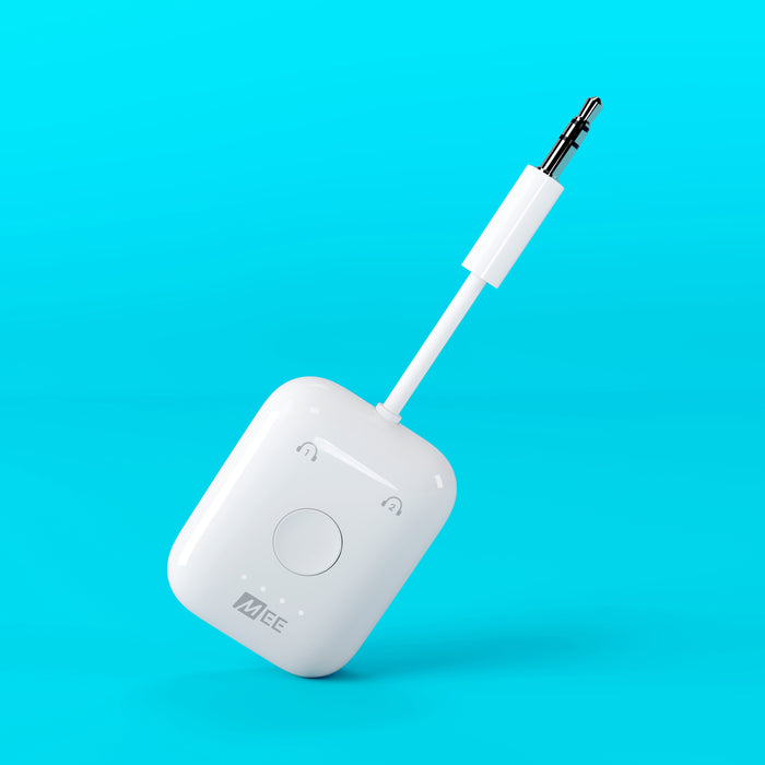 White Connect Air wireless Bluetooth Adapter Transmitter for inflight entertainment systems on airplane