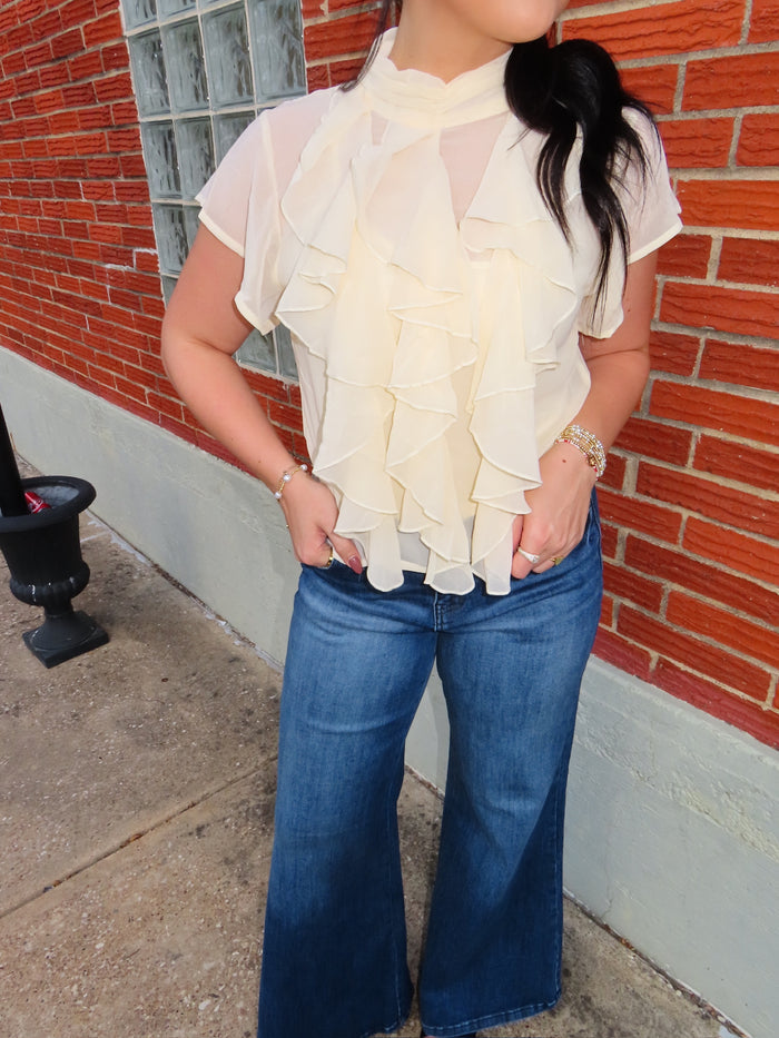 Cream Ruffle Top