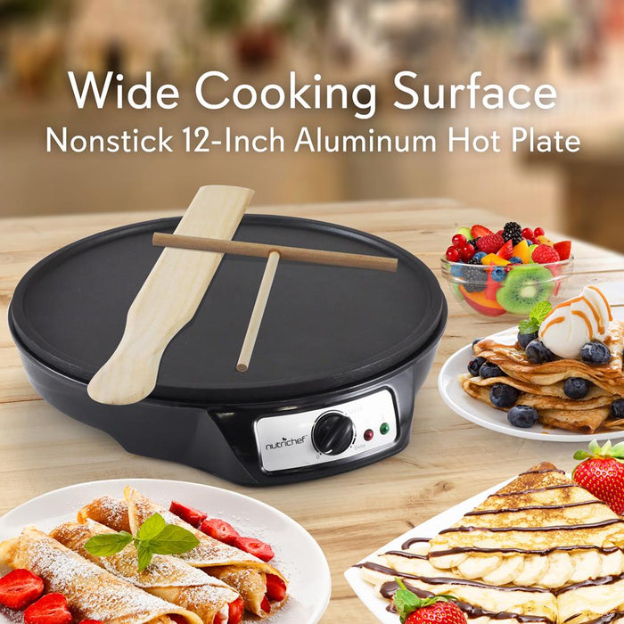 Crepe Maker with Non-Stick 12” Plate for Easy Cleanup and Even Heating