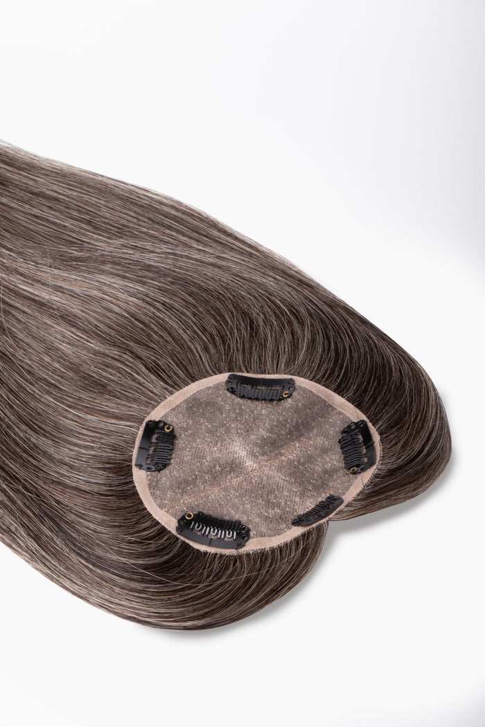 crown top clip-in extension in dark natural grey